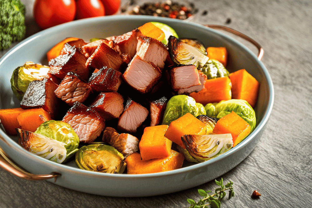 Roasted Pork With Sweet Potatoes & Brussel Sprouts-GF